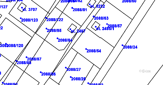 Parcela st. 2088/55 v KÚ Bystřice pod Hostýnem, Katastrální mapa