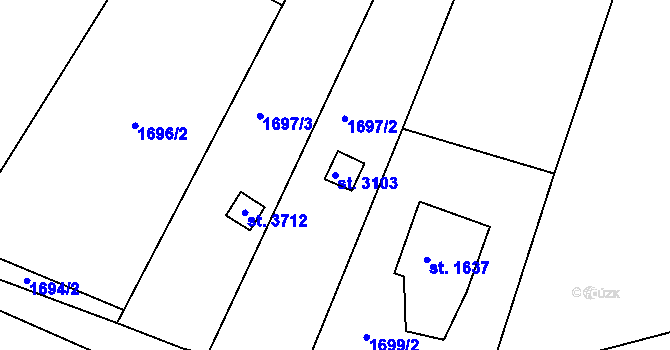 Parcela st. 3103 v KÚ Bystřice pod Hostýnem, Katastrální mapa