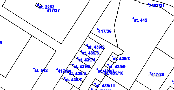 Parcela st. 439/2 v KÚ Bystřice pod Hostýnem, Katastrální mapa