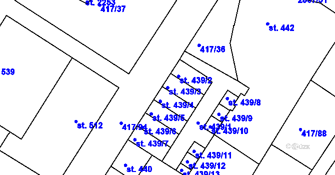 Parcela st. 439/3 v KÚ Bystřice pod Hostýnem, Katastrální mapa