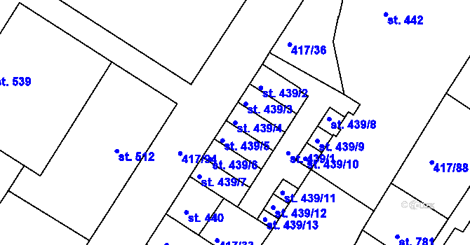 Parcela st. 439/4 v KÚ Bystřice pod Hostýnem, Katastrální mapa