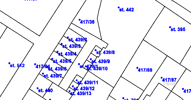 Parcela st. 439/8 v KÚ Bystřice pod Hostýnem, Katastrální mapa