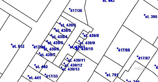 Parcela st. 439/9 v KÚ Bystřice pod Hostýnem, Katastrální mapa