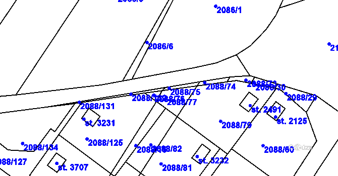 Parcela st. 2088/75 v KÚ Bystřice pod Hostýnem, Katastrální mapa