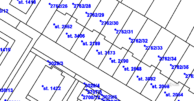 Parcela st. 3173 v KÚ Bystřice pod Hostýnem, Katastrální mapa