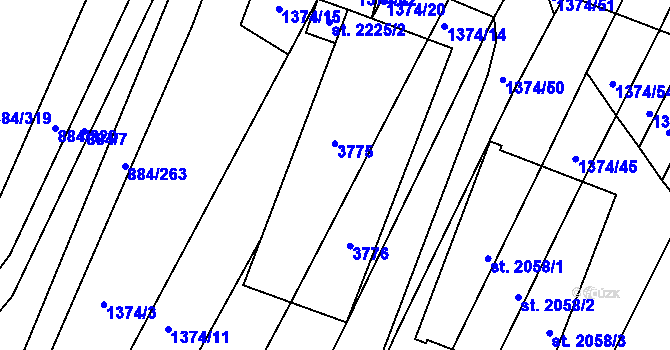 Parcela st. 2225/2 v KÚ Bystřice pod Hostýnem, Katastrální mapa