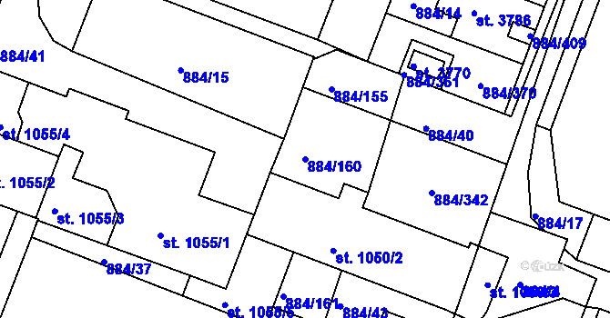 Parcela st. 884/160 v KÚ Bystřice pod Hostýnem, Katastrální mapa