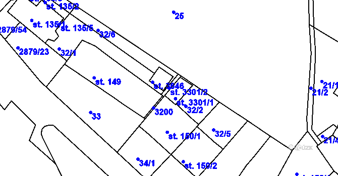 Parcela st. 3301/2 v KÚ Bystřice pod Hostýnem, Katastrální mapa