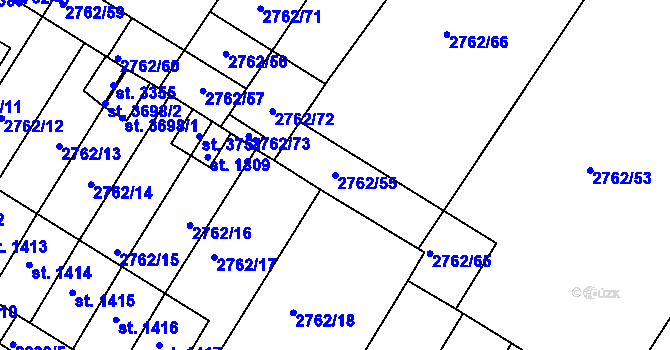Parcela st. 2762/55 v KÚ Bystřice pod Hostýnem, Katastrální mapa