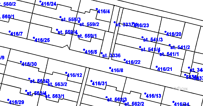 Parcela st. 3336 v KÚ Bystřice pod Hostýnem, Katastrální mapa