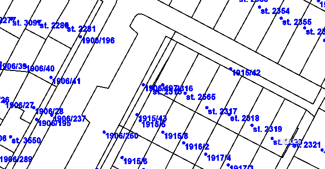 Parcela st. 2316 v KÚ Bystřice pod Hostýnem, Katastrální mapa