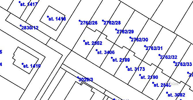 Parcela st. 3406 v KÚ Bystřice pod Hostýnem, Katastrální mapa