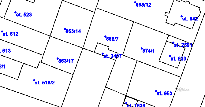 Parcela st. 3407 v KÚ Bystřice pod Hostýnem, Katastrální mapa
