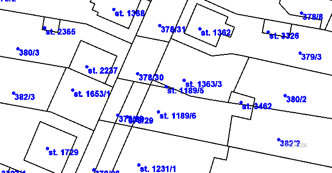 Parcela st. 1189/5 v KÚ Bystřice pod Hostýnem, Katastrální mapa