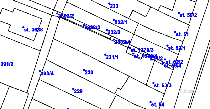 Parcela st. 231/1 v KÚ Bystřice pod Hostýnem, Katastrální mapa