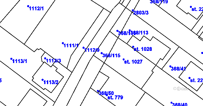 Parcela st. 368/115 v KÚ Bystřice pod Hostýnem, Katastrální mapa