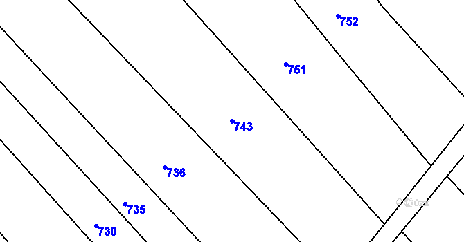Parcela st. 743 v KÚ Bystřice pod Hostýnem, Katastrální mapa