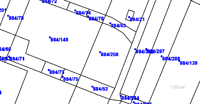 Parcela st. 884/208 v KÚ Bystřice pod Hostýnem, Katastrální mapa