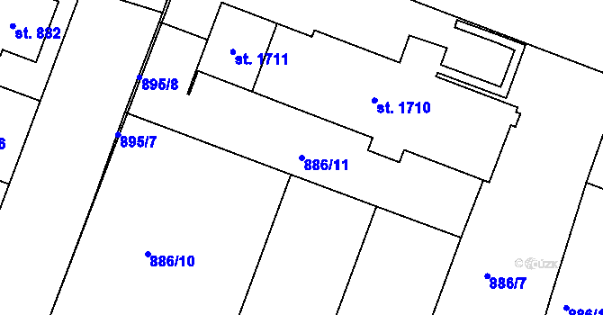 Parcela st. 886/11 v KÚ Bystřice pod Hostýnem, Katastrální mapa