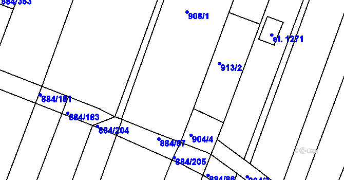 Parcela st. 908/7 v KÚ Bystřice pod Hostýnem, Katastrální mapa