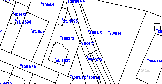 Parcela st. 1091/7 v KÚ Bystřice pod Hostýnem, Katastrální mapa