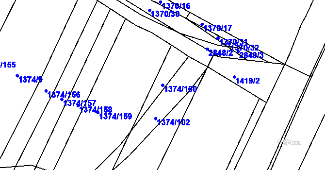 Parcela st. 1374/160 v KÚ Bystřice pod Hostýnem, Katastrální mapa