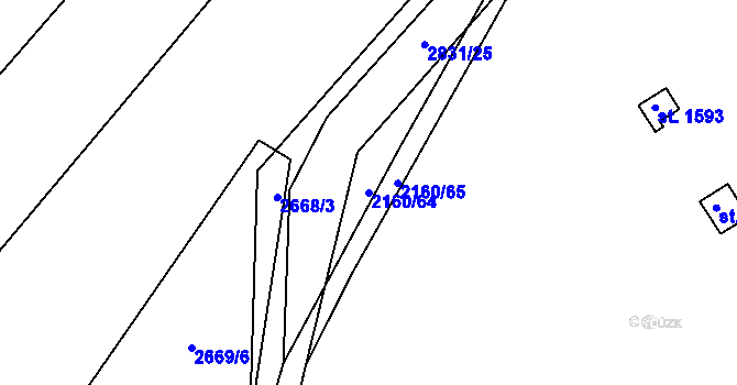 Parcela st. 2160/64 v KÚ Bystřice pod Hostýnem, Katastrální mapa