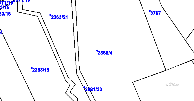 Parcela st. 2365/4 v KÚ Bystřice pod Hostýnem, Katastrální mapa