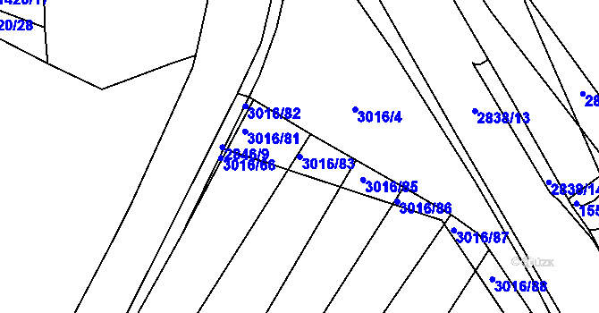 Parcela st. 3016/83 v KÚ Bystřice pod Hostýnem, Katastrální mapa
