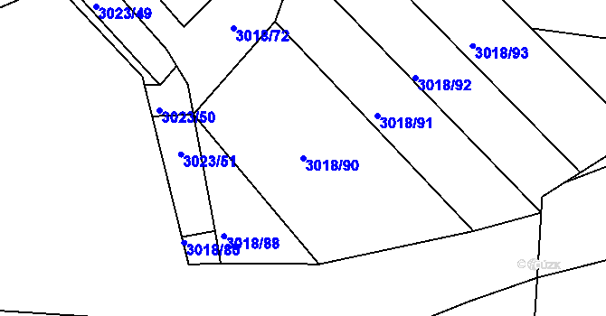 Parcela st. 3018/90 v KÚ Bystřice pod Hostýnem, Katastrální mapa