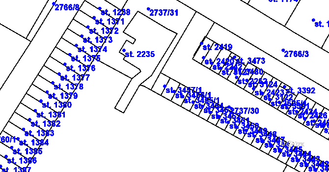 Parcela st. 3457/1 v KÚ Bystřice pod Hostýnem, Katastrální mapa