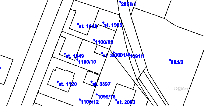Parcela st. 3424 v KÚ Bystřice pod Hostýnem, Katastrální mapa