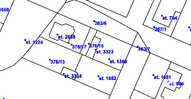 Parcela st. 3323 v KÚ Bystřice pod Hostýnem, Katastrální mapa