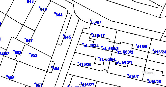 Parcela st. 3332 v KÚ Bystřice pod Hostýnem, Katastrální mapa