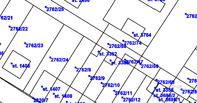 Parcela st. 3352 v KÚ Bystřice pod Hostýnem, Katastrální mapa