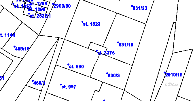 Parcela st. 3375 v KÚ Bystřice pod Hostýnem, Katastrální mapa