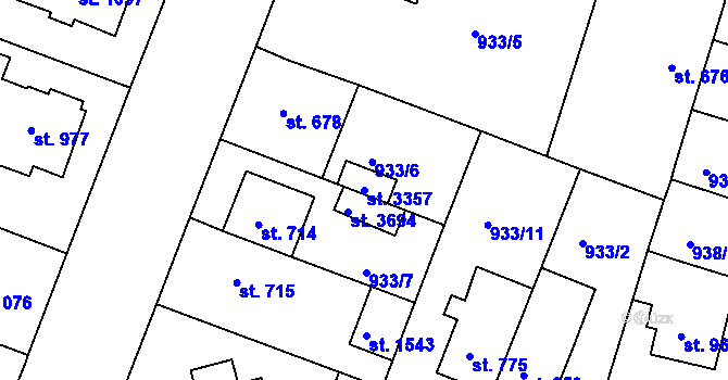 Parcela st. 3357 v KÚ Bystřice pod Hostýnem, Katastrální mapa