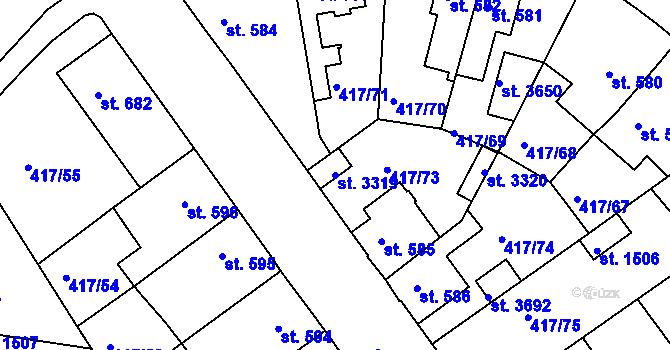 Parcela st. 3319 v KÚ Bystřice pod Hostýnem, Katastrální mapa