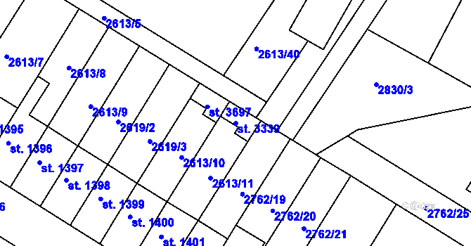 Parcela st. 3339 v KÚ Bystřice pod Hostýnem, Katastrální mapa