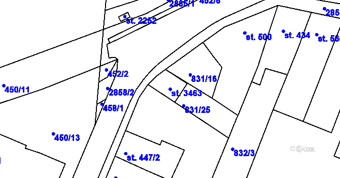 Parcela st. 3463 v KÚ Bystřice pod Hostýnem, Katastrální mapa