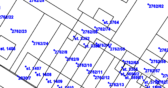 Parcela st. 3389 v KÚ Bystřice pod Hostýnem, Katastrální mapa