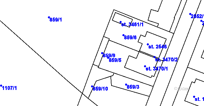 Parcela st. 859/9 v KÚ Bystřice pod Hostýnem, Katastrální mapa