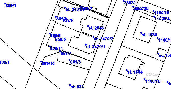 Parcela st. 3470/1 v KÚ Bystřice pod Hostýnem, Katastrální mapa