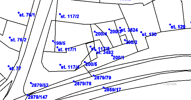 Parcela st. 3482 v KÚ Bystřice pod Hostýnem, Katastrální mapa