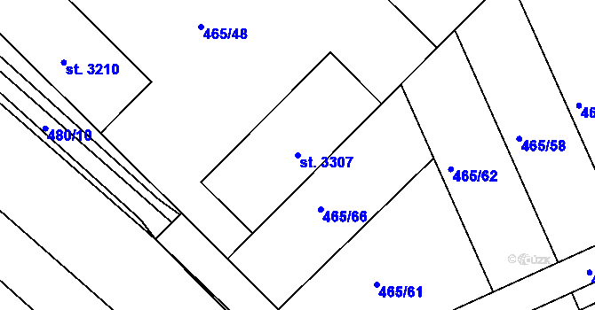 Parcela st. 3307 v KÚ Bystřice pod Hostýnem, Katastrální mapa