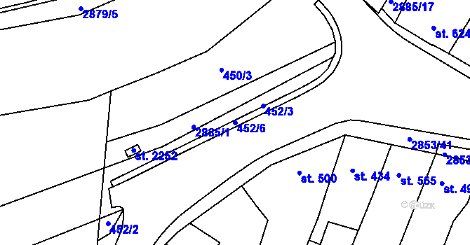 Parcela st. 452/6 v KÚ Bystřice pod Hostýnem, Katastrální mapa