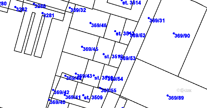 Parcela st. 3512 v KÚ Bystřice pod Hostýnem, Katastrální mapa