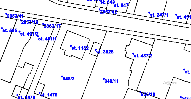Parcela st. 3526 v KÚ Bystřice pod Hostýnem, Katastrální mapa