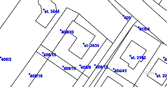 Parcela st. 3635 v KÚ Bystřice pod Hostýnem, Katastrální mapa