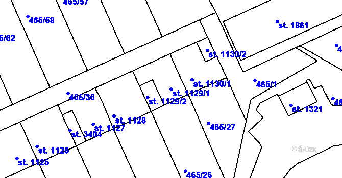 Parcela st. 1129/1 v KÚ Bystřice pod Hostýnem, Katastrální mapa